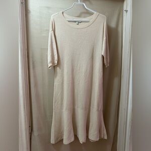 Davi & Dani Cream Knit Puff Sleeve Ruffle Hem Sweater Dress S/M